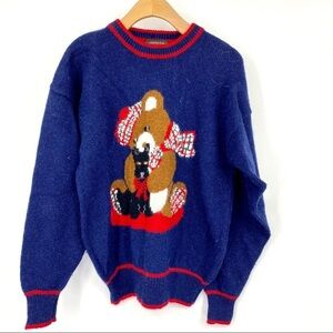 Vintage wool teddy bear ugly Christmas sweater S